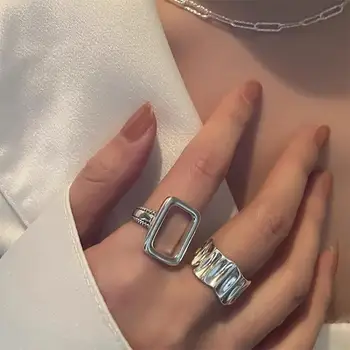 2 шт., Kpop, Готическое эстетическое Металлическое Геометрическое полое квадратное открытое кольцо для женщин, девочек, Модные винтажные ювелирные изделия, аксессуары Y2K