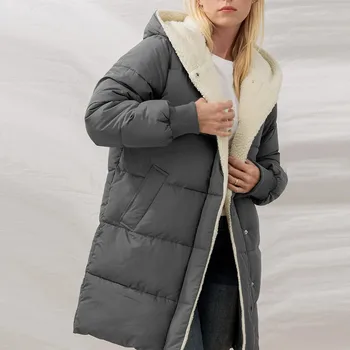 2022 Женская куртка из овечьего флиса с капюшоном, пальто, Зимняя флисовая куртка на молнии с длинным рукавом, Теплый повседневный утепленный женский кардиган средней длины