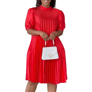 2023 Летнее Модное Стильное Африканское Женское Платье с Круглым вырезом и коротким рукавом, Белое Красное Платье из полиэстера длиной до колена, S-3XL, Африканские платья для Женщин