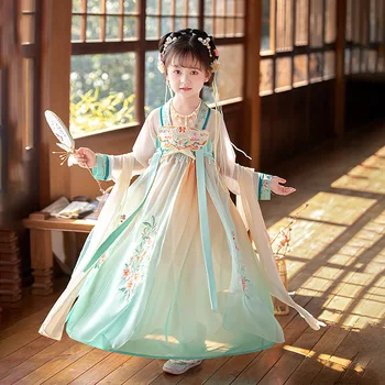 2023, Новое весеннее платье Hanfu для девочек, Цельнокроеная рубашка с китайским животным и древней феей, Карнавальный костюм для косплея, Детский костюм от 3 до 8 лет
