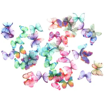 50 шт., аппликации из ткани из органзы градиентного цвета, 38 мм, полупрозрачная шифоновая бабочка для декора вечеринки, украшения куклы P