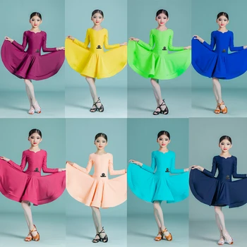 8 цветов, Новое детское профессиональное платье для танцев для девочек, Платье для бальных танцев, костюм для занятий вальсом, Латиноамериканскими танцами, одежда для занятий SL7185