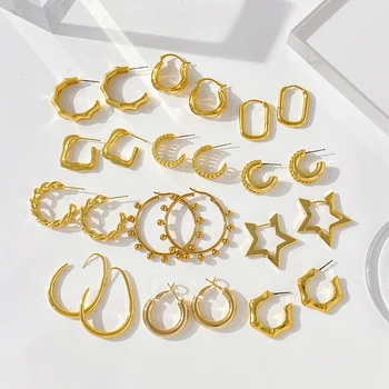 AENSOA, изысканные серьги золотого цвета для женщин, Очаровательные серьги из сплава металла с геометрическим Круглым Квадратным узлом, Модные серьги-кольца