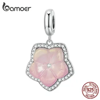 Bamoer, 925 пробы, серебряная вишня, Подвесные бусины, розовый цветок, подвеска-амулеты для женщин, браслет и ожерелье, сделай сам SCC2440