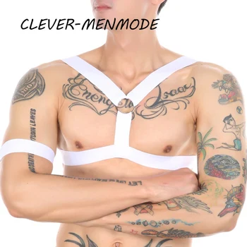 CLEVER-MENMODE Сексуальный мужской жгут с повязкой на руку, Экзотическое Бондажное Белье, фетиш-костюмы, эластичный нагрудный ремень с уплотнительным кольцом на бретелях
