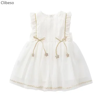 Clibeso/ Белое платье для маленьких девочек, платья-жилетки с развевающимися рукавами, летняя повседневная одежда для малышей, платья с оборками для новорожденных от 1 до 3 лет