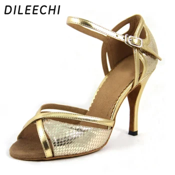 DILEECHI / обувь для латиноамериканских танцев оптом, женская обувь для бальных танцев на высоком каблуке 9 см, обувь для бальных танцев из красного золота со змеиной искусственной кожей, танцевальная обувь