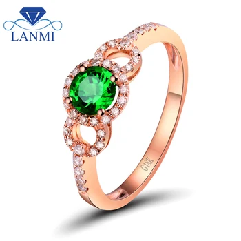 LANMI Розовое золото 18 Карат, натуральный зеленый цаворит, Обручальные кольца, Сверкающий бриллиант, настоящий драгоценный камень, изысканные украшения Для Рождественского подарка