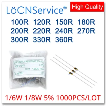 LoCNService 1000 шт./лот 5% 1/6 Вт 1/8 Вт 100R 120R 150R 180R 200R 220R 240R 270R 300R 330R 360R Углеродный пленочный Резистор DIP Ом