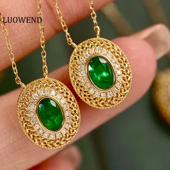 LUOWEND Ожерелье из желтого золота 18 Карат, подвеска с настоящим бриллиантом, Женское изумрудное ожерелье, модные ювелирные изделия из драгоценных камней