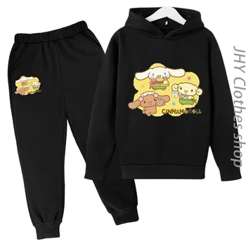 Sanrio Cinnamoroll / Брендовая одежда, Кавайный повседневный спортивный комплект для бега для мальчиков, милое пальто, Топ с капюшоном для девочек 3-14 лет, штаны в подарок