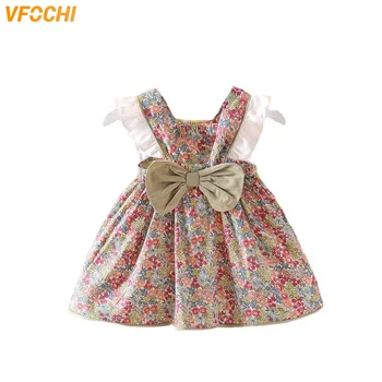 VFOCHI 2022 Летнее платье для девочек, Детская одежда, Сарафан с цветочным принтом для маленьких девочек, Модные детские платья, Пляжное платье для девочек с бантом