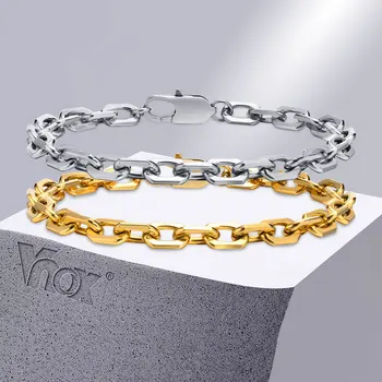 Vnox, Новый Стиль, Мужские браслеты-цепочки Belcher диаметром 6,5 мм, Подарочный браслет с квадратными геометрическими звеньями из нержавеющей стали, pulseira masculina