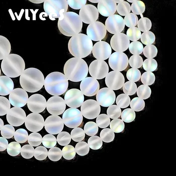 WLYeeS, матовый белый лабрадорит, каменные бусины 6-8 10 мм, Синтетический флэш-камень, Круглая свободная бусина для изготовления ювелирных браслетов, сделай сам 15 
