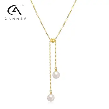 Y-образное выдвижное Женское свадебное ожерелье с подвеской Для женщин, серебро 925 пробы, Классическое жемчужное ожерелье, бижутерный воротник