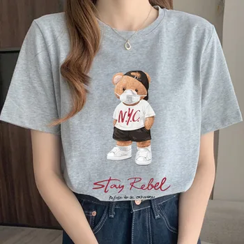 YRYT/ Новая летняя футболка с круглым вырезом и коротким рукавом в стиле пары Stay Rebel с принтом Европейской и американской женской одежды