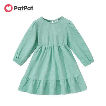Базовое Многоуровневое Однотонное платье с длинными рукавами PatPat для маленьких девочек