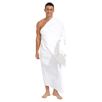Белый мужской мусульманский костюм для Косплея на Хэллоуин, Халат для паломничества, однотонное мягкое дышащее полотенце для выступлений на сцене, ролевых игр