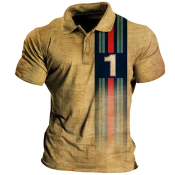 Винтажная мужская рубашка поло Y2k, повседневная мужская рубашка для гольфа, Мужская летняя футболка на пуговицах, Одежда с коротким рукавом и 3D-печатью