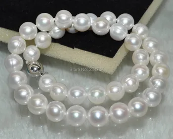 Выдающийся блеск натурального белого 9-10 мм круглого ожерелья из культивированного жемчуга
