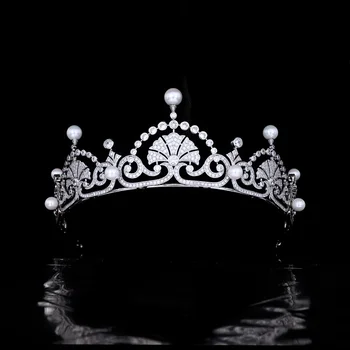 Высококачественная королевская корона Кейт Миддлтон в стиле ретро, свадебный головной убор с жемчугом и цирконием, свадебные аксессуары