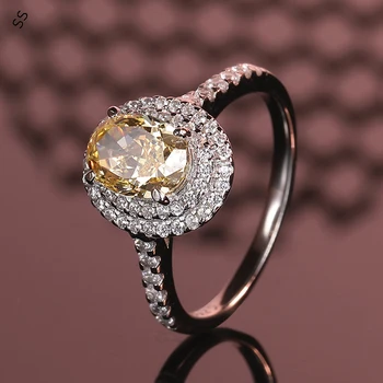 Высококачественное Дизайнерское кольцо из стерлингового серебра 925 пробы для женщин с углеродным бриллиантом, инкрустированным желтыми ювелирными изделиями ледяной огранки