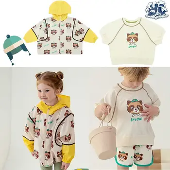 Детская одежда, комплект с медвежонком для маленьких девочек, топ с принтом медвежонка + милые шорты, комплект из двух предметов, лето 2023 г.