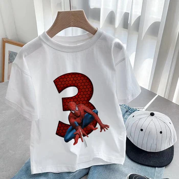 Детская футболка с Человеком-пауком, футболки с номерами на день рождения Marvel 1-9, повседневная одежда с героями мультфильмов Kawaii, Новые топы с супергероями для девочек и мальчиков