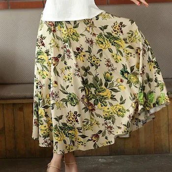 Женская льняная юбка свободная длинная юбка с богемным принтом и цветочным узором ярких цветов