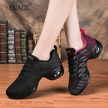 Женская профессиональная танцевальная обувь SENAGE, сетчатая дышащая удобная современная обувь для джазовых танцев, женская спортивная обувь на открытом воздухе