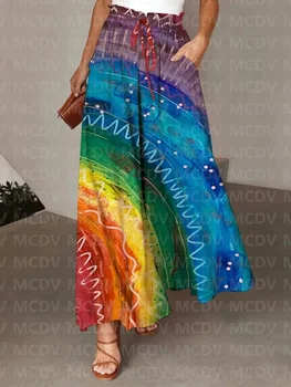 Женские широкие брюки с градиентной радужной наклейкой Rainbow Pride, женские повседневные брюки с 3D принтом, 4 цвета