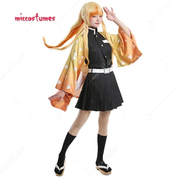 Женский комплект из топа и юбки KNY Zenitsu, костюм для Косплея с курткой-кимоно