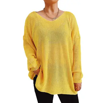 Женский однотонный свитер, однотонный вязаный свитер, Стильные удобные женские вязаные свитера, высокая эластичность на осень