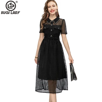 Женское платье с отложным воротником и короткими рукавами, расшитыми бисером, Открытое Модное платье средней длины для улицы