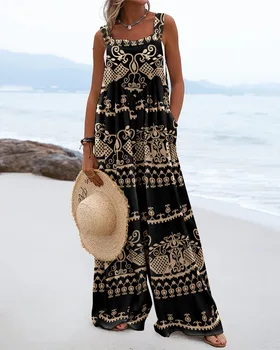 Женское Пляжное длинное платье, Модное женское Летнее платье без рукавов, Элегантное вечернее платье в стиле бохо с принтом Vestido