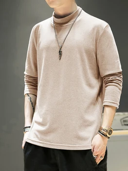 Зимняя теплая футболка с длинными рукавами, Мужская немецкая бархатная футболка с полувысоким воротником и однотонной Нижней толстовкой, Мужская одежда