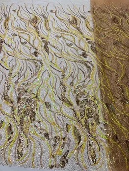 Золотая Африканская кружевная ткань с блестками и бисером 2022, высококачественное французское кружево для свадебного платья, Новейшая Нигерийская вышивка, горячая распродажа