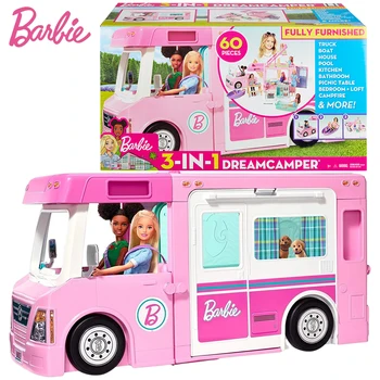 Игровой набор Barbie Dream Camper Pink Pop Out Caravan С аксессуарами для бассейна, Супер Приключенческая Кукла-кемпер, Игрушка для девочек, Рождественский подарок GHL93