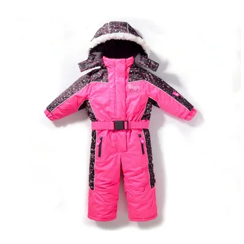Комбинезон для маленьких девочек, зимний толстый теплый комбинезон с капюшоном, Детский зимний комбинезон, водонепроницаемая верхняя одежда из флиса розово-красного цвета для девочек 2-5 лет