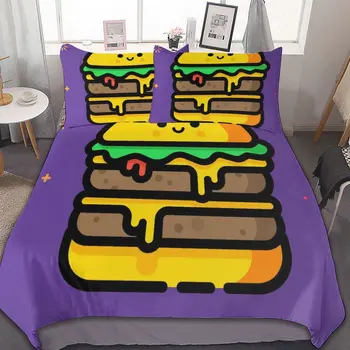 Комплект постельного белья из 3 предметов (1 пододеяльник + 2 наволочки) В стиле бургера с двойным сыром 86 