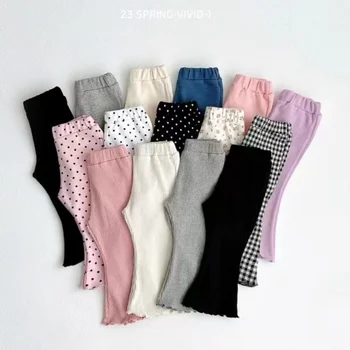 Корейские детские брюки 2023, Летняя мода, Горячая распродажа, Расклешенные Штаны для девочек, Повседневные брюки с деревянными ушками, Детские брюки от 0 до 5 лет