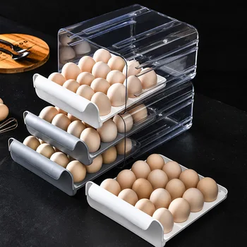 Коробка для хранения яиц ПЭТ Прозрачная 32 Ячейковая Двухслойная Выдвижная Коробка для Яиц Коробка для консервации В Холодильнике Кухонная Коробка для яиц ЧЕЛНОЧНЫЙ КОРАБЛЬ