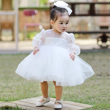 Летнее платье для маленьких девочек, платье Принцессы для Новорожденных, Белый тюль, Праздничное платье для девочек на 1 год рождения, платье для Крещения Новорожденных