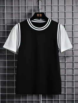 Летние футболки больших размеров, мужские футболки 8XL, черные, белые, из двух предметов, хлопковая футболка в стиле пэчворк, Мужские футболки с открытыми плечами Оверсайз