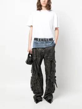 летняя хлопковая футболка y2k с визуальным креативным джинсовым принтом 2023, модная универсальная свободная женская одежда с круглым вырезом и коротким рукавом