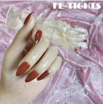 Масляные блестящие прозрачные супертонкие латексные перчатки Зентай с красными ногтями Прозрачные Косплейные перчатки Кигуруми для Кроссдрессинга