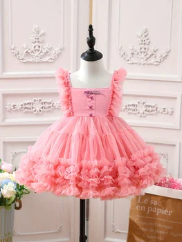 Милое платье принцессы для маленьких девочек, фатиновое платье-пачка с расклешенными рукавами для именинницы, Многослойное платье-пачка для вечеринки, Пляжный наряд для отдыха
