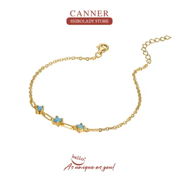 Мини-бирюзовый браслет CANNER для женщин, Серебряная цепочка из стерлингового серебра 925 пробы, Оригинальный кулон, свадебные украшения, Роскошные ювелирные украшения