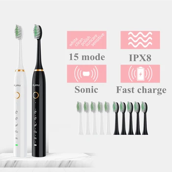 Модная электрическая зубная щетка FP Sonic, перезаряжаемая через USB, ультразвуковая водонепроницаемая Автоматическая зубная щетка IPX8, моющаяся, 10 насадок