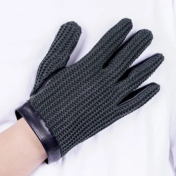 Модные перчатки для вождения, мужские перчатки из натуральной овчины, сохраняющие тепло, вязаные варежки